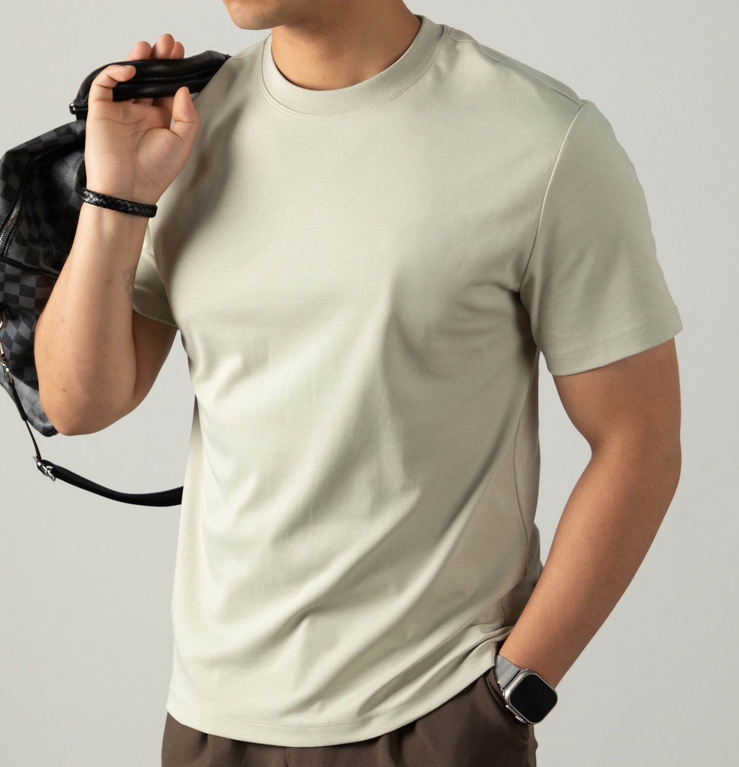 Cold Liquid Ammonia Mercerized Cotton Short-sleeved T-shirt For Men Light Bean Green - D&A