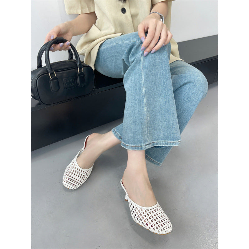 Closed Toe Weaving Hollow Sandals Women's Slippers White - D&A