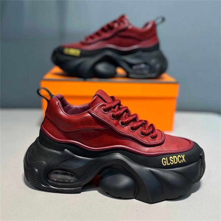 Leather Surface Trend Sports Leisure Platform Men's Shoes Red - D&A
