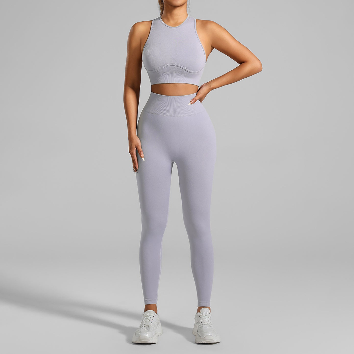 High-strength Running Tight Seamless Yoga Clothes Suit Gray - D&A