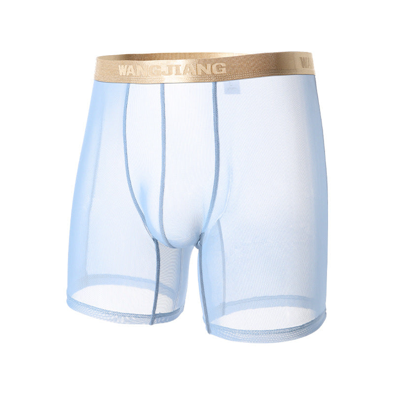 Summer Ice Silk Men's Underwear Boxers Semi-permeable Low Waist Breathable Light Blue - D&A