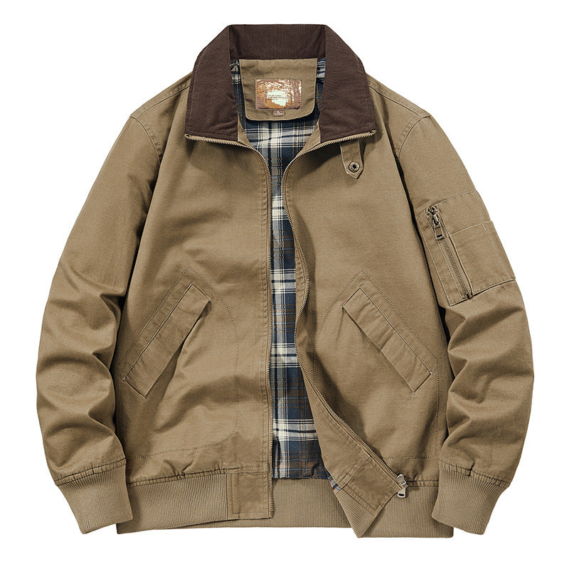 Jacket Baseball Uniform Plus Size New Washed Cotton Flight Jacket Camel - D&A