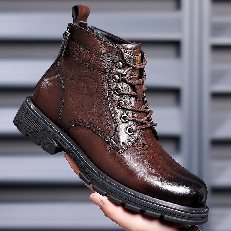 British Style All-matching Work Clothes Ankle Boots Fashion Haulage Motor Leather Boots Brown Thin Shoes - D&A