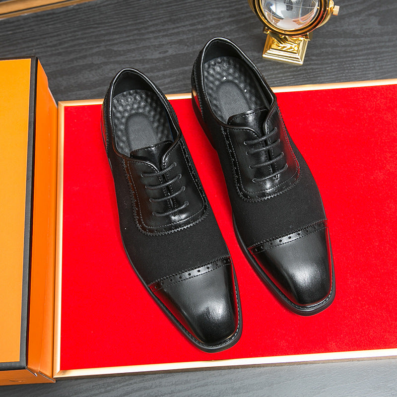 Men's Thick-soled Raised Round Toe Lace-up Business Leather Shoes - D&A