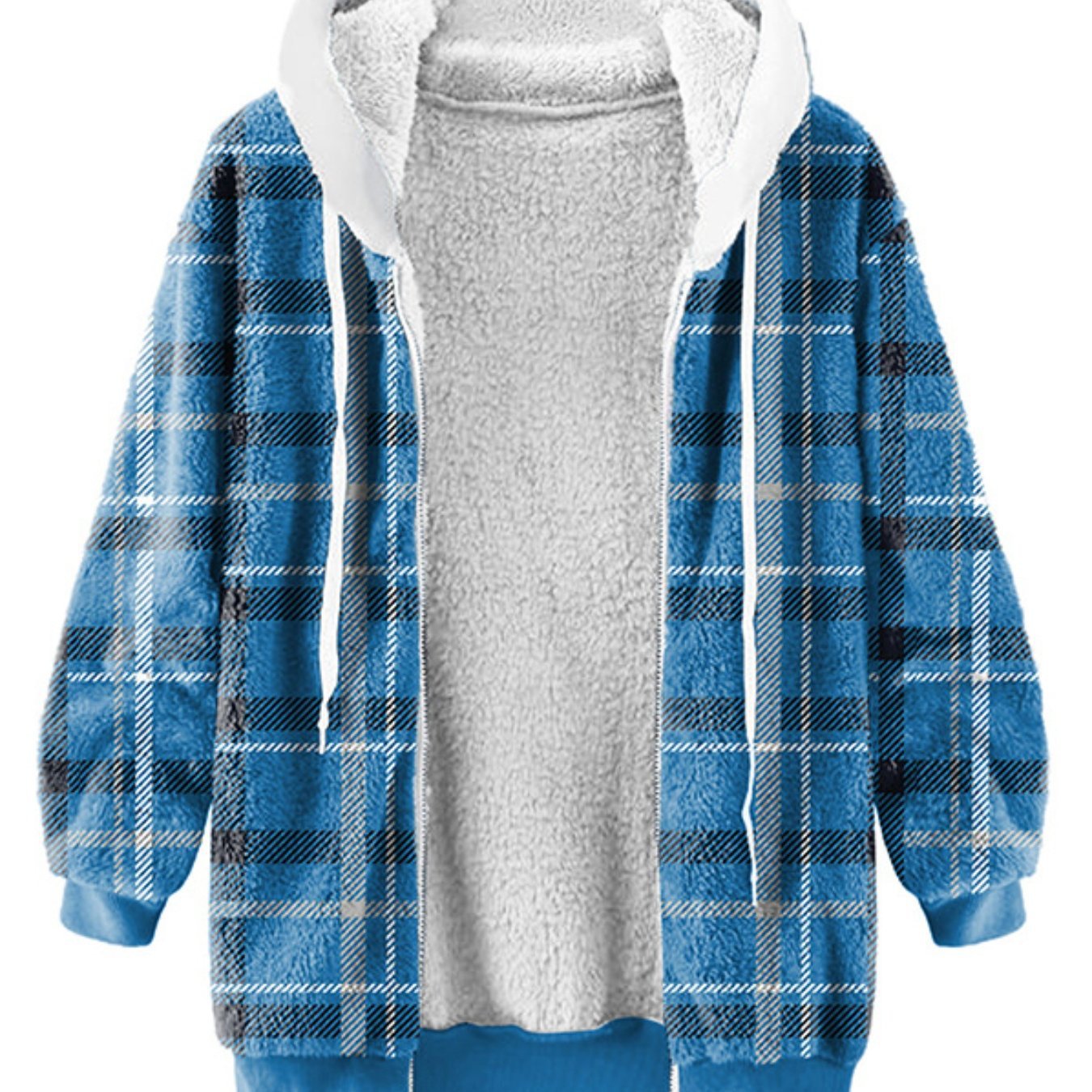 Women's Plush Lined Plaid Hooded Coat Blue - D&A