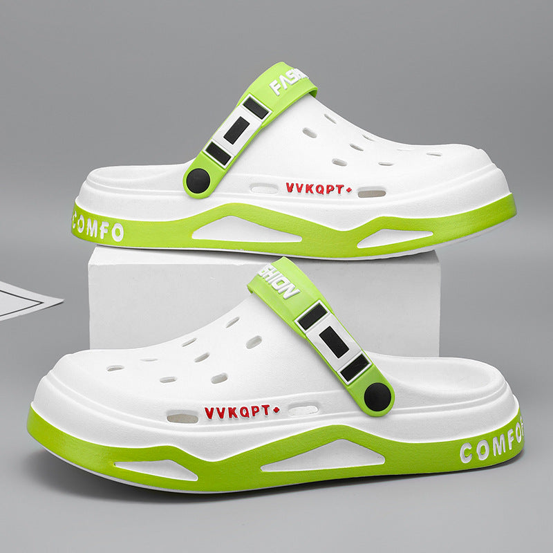 Sandals Summer Breathable Closed Toe Men's Slippers Dual-use Beach Shoes White And Green - D&A