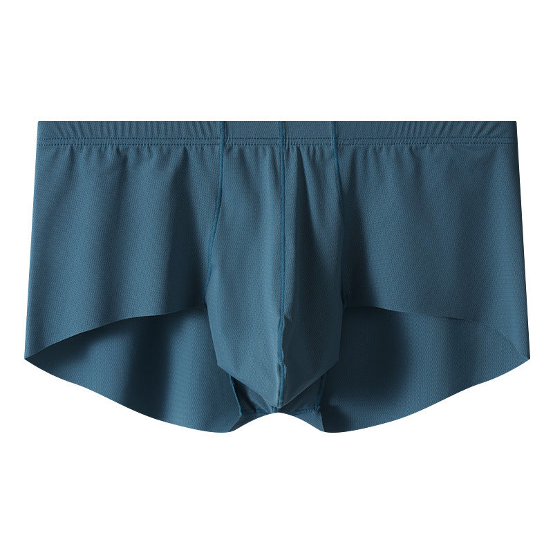 Men's Mid-rise Boxers Ice Silk Solid Color Underwear Navy Blue - D&A