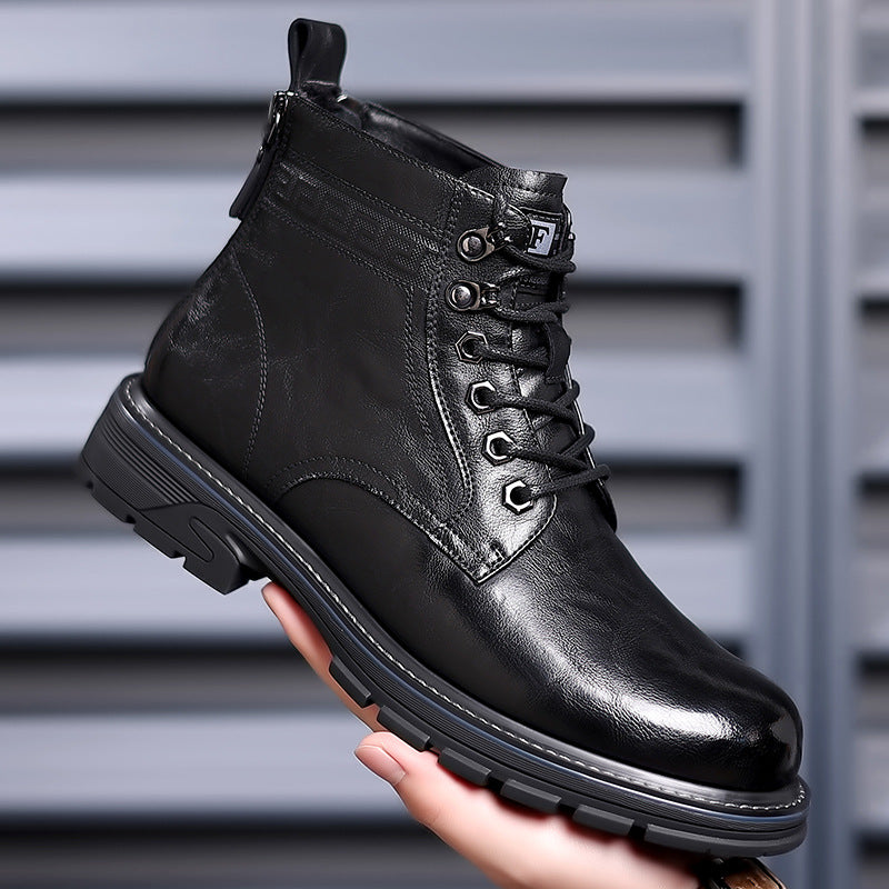 British Style All-matching Work Clothes Ankle Boots Fashion Haulage Motor Leather Boots Black Thin Shoes - D&A