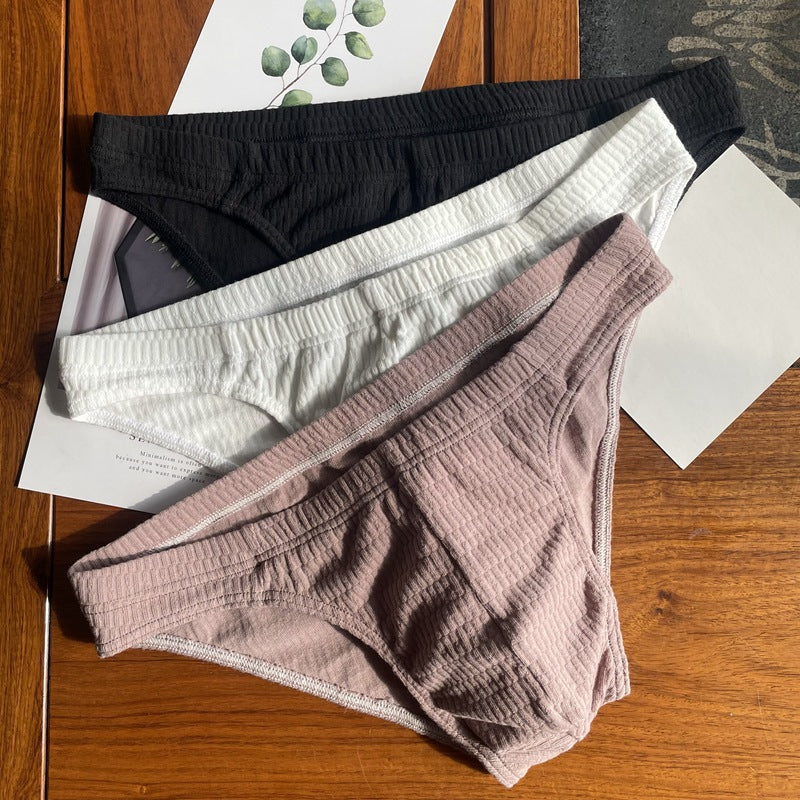 Men's Triangle Underwear Pure Cotton Pants Solid Color Shorts Apricot White Black - D&A