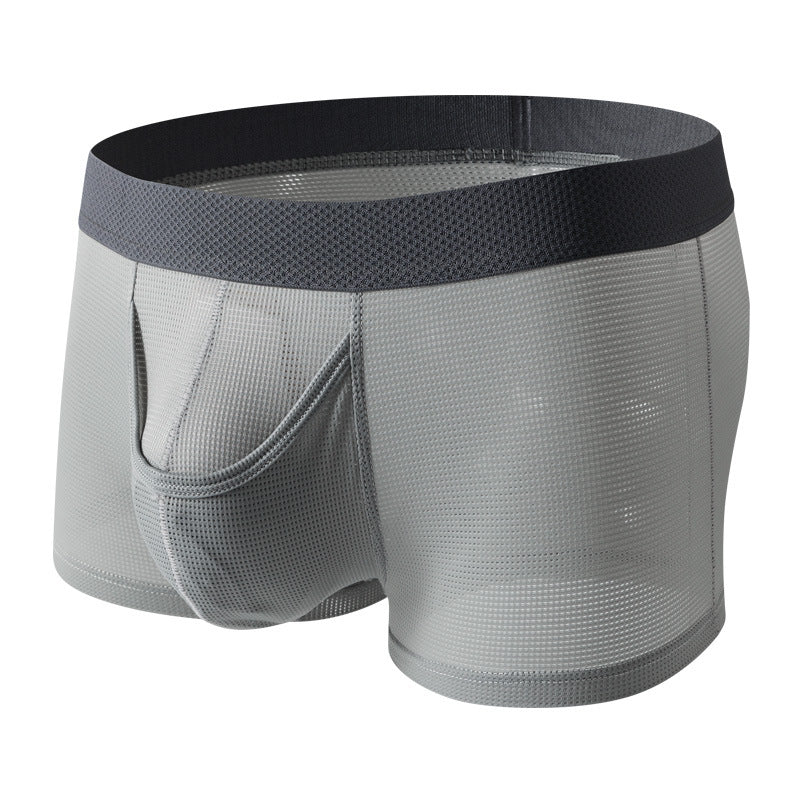 Men's Ice Silk Boxer Mesh Breathable Underwear Gray - D&A