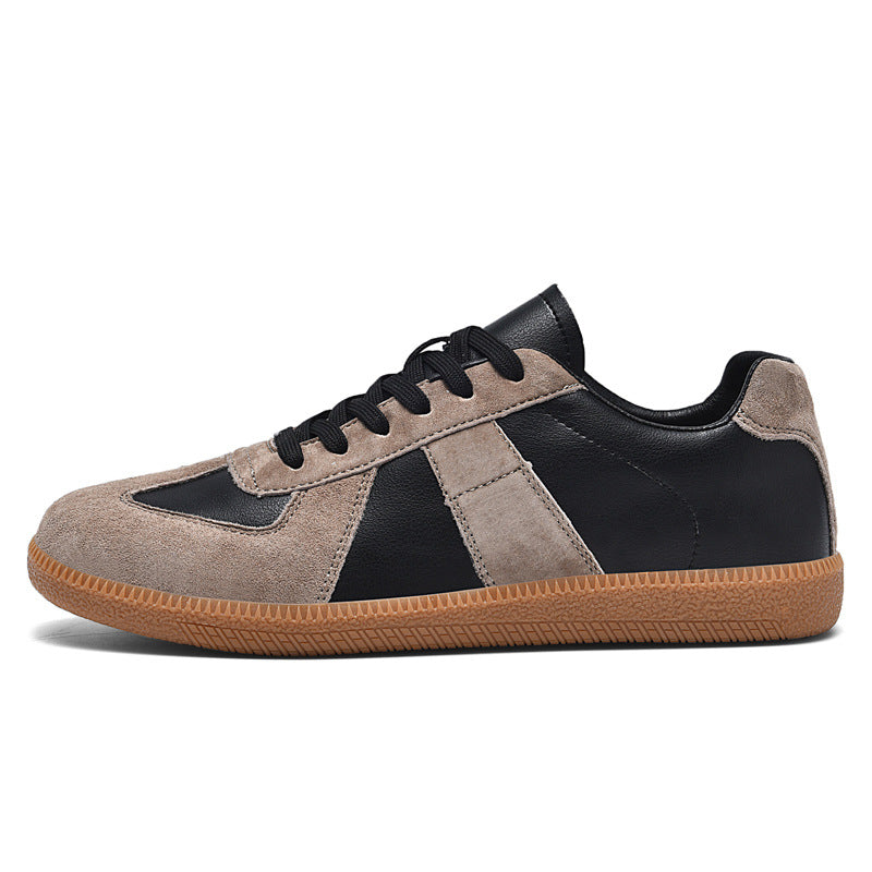 Top Layer Pigskin Leather Sneaker Japanese Canvas Retro Sports Couple Casual Shoes Khaki Black - D&A