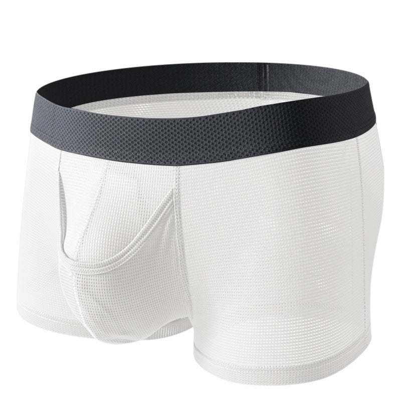 Men's Ice Silk Boxer Mesh Breathable Underwear White - D&A