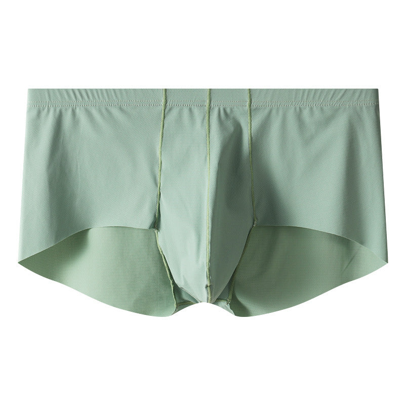 Men's Mid-rise Boxers Ice Silk Solid Color Underwear Light Green - D&A