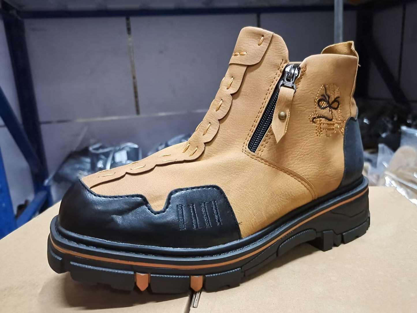 Men's Short Boots Round Toe Large Size Side Zipper Martin Boots Yellow - D&A