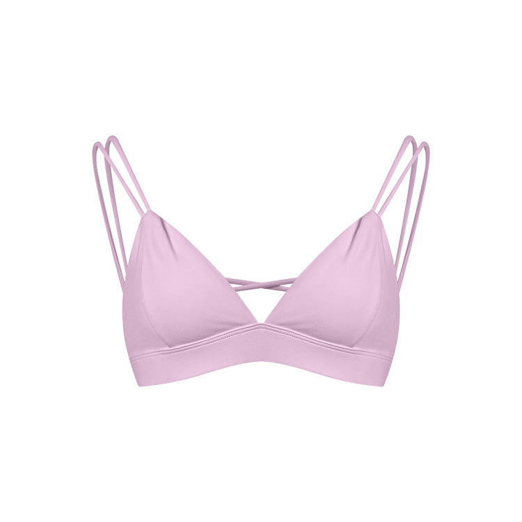 Women's Spaghetti Strap Bra Deep V Versatile Cross Sports Bra Pink - D&A