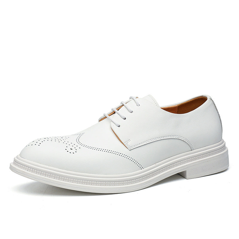 Men's Shoes British Formal Business Leather Shoes White Pointed Leather Shoes White - D&A