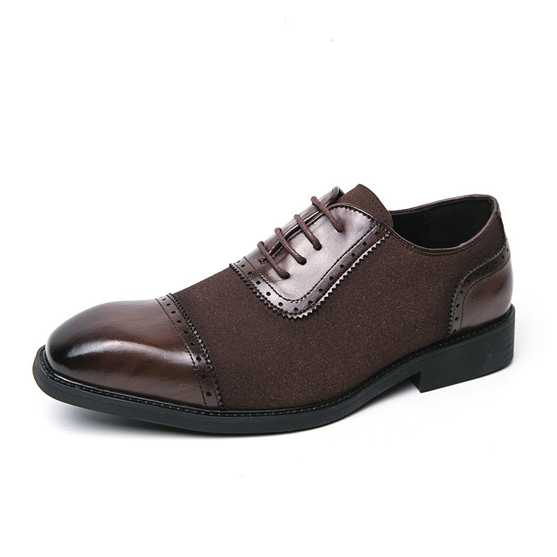 Men's Thick-soled Raised Round Toe Lace-up Business Leather Shoes Brown - D&A