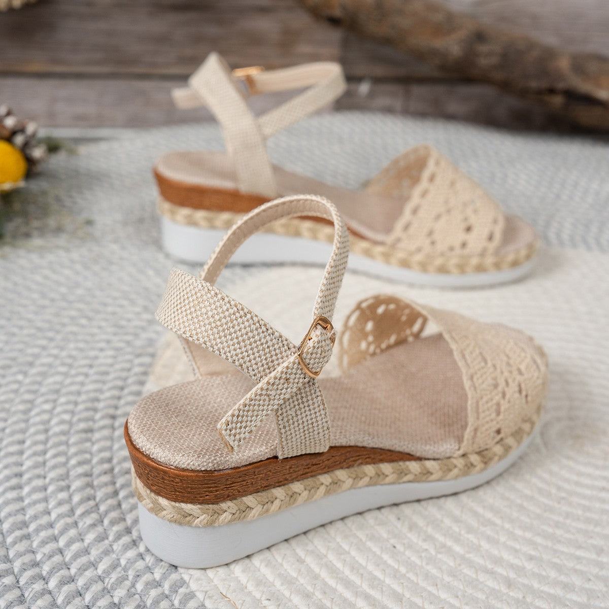 Closed Toe Back Empty Hollow-out Wedge Thick Bottom With Plus Size Casual Breathable All-match Roman Style - D&A