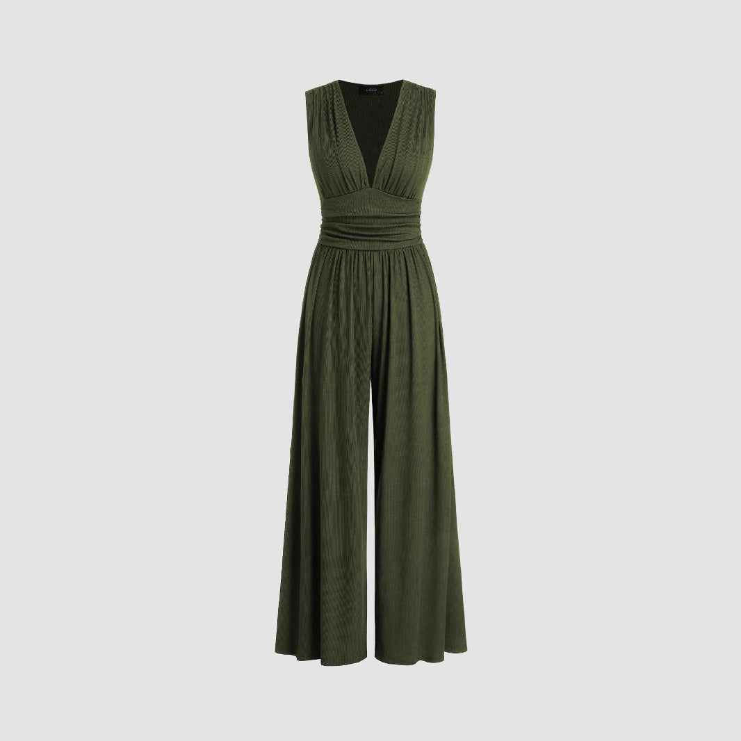 Women's Solid Color Loose Sleeveless Knitted Jumpsuit