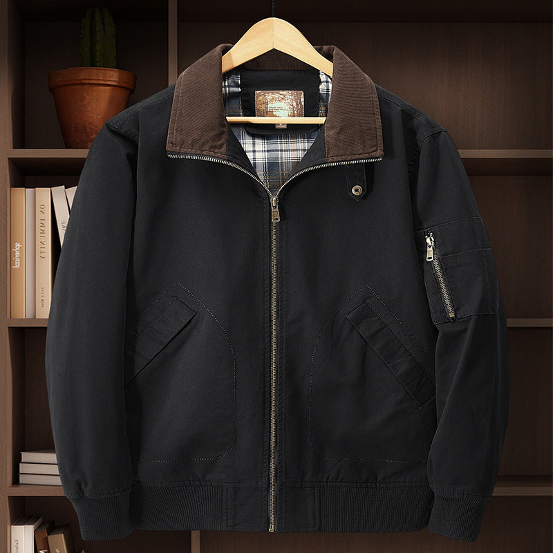 Jacket Baseball Uniform Plus Size New Washed Cotton Flight Jacket Black - D&A
