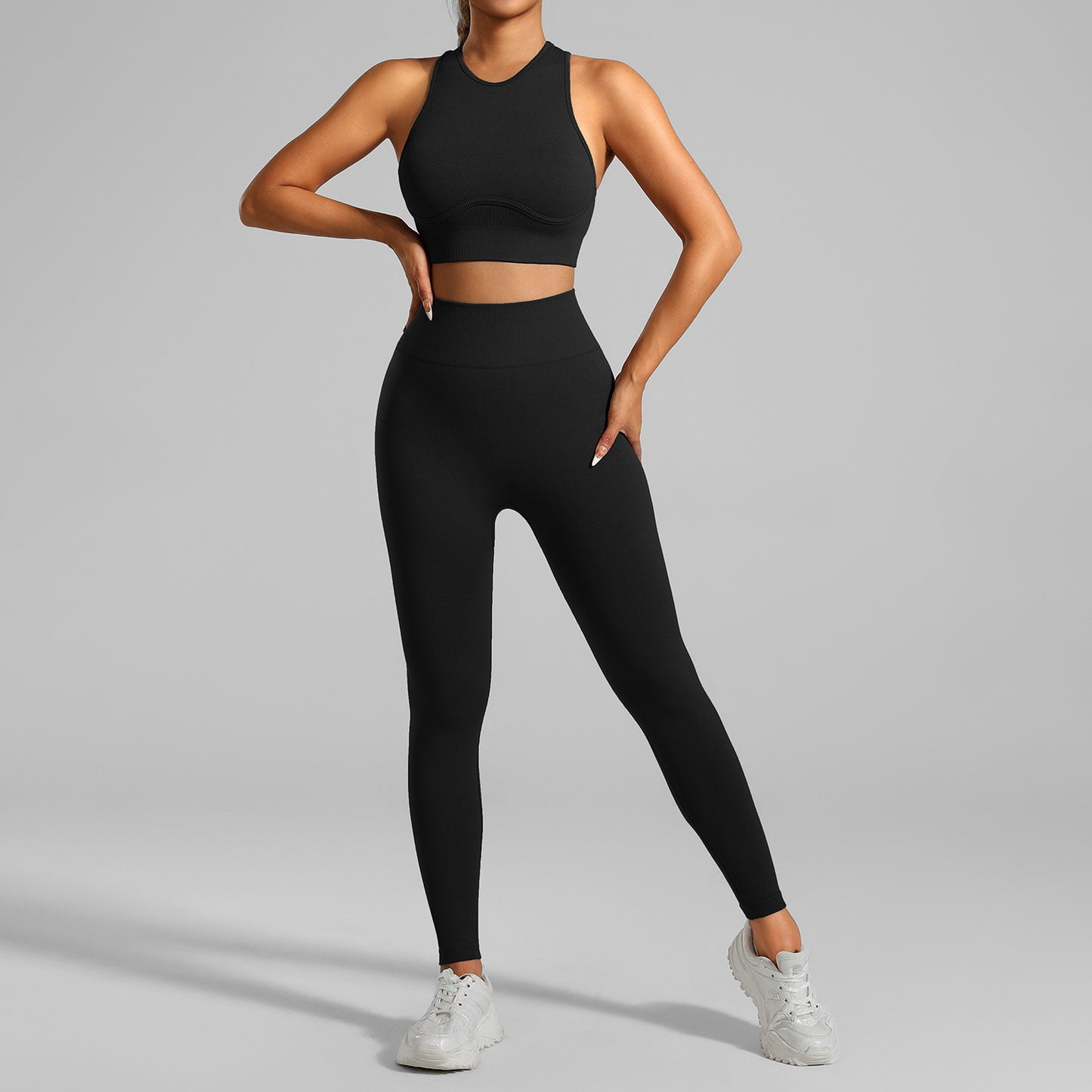 High-strength Running Tight Seamless Yoga Clothes Suit Black - D&A