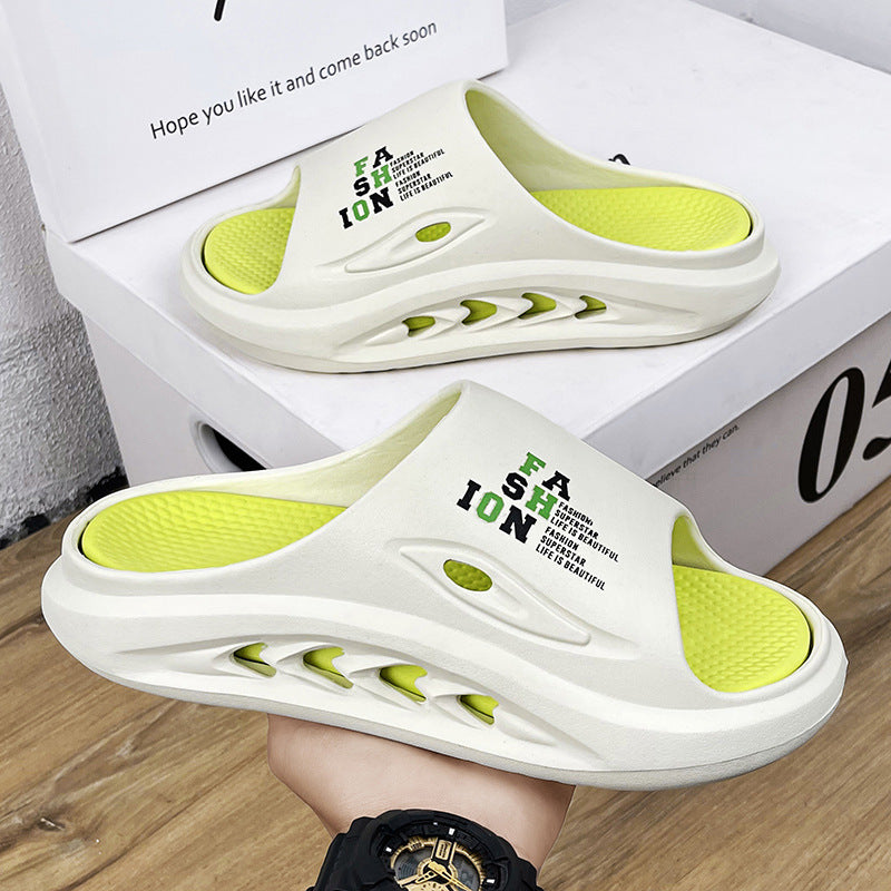Men's EVA Thick Soled Color Blocked Slippers White And Green - D&A