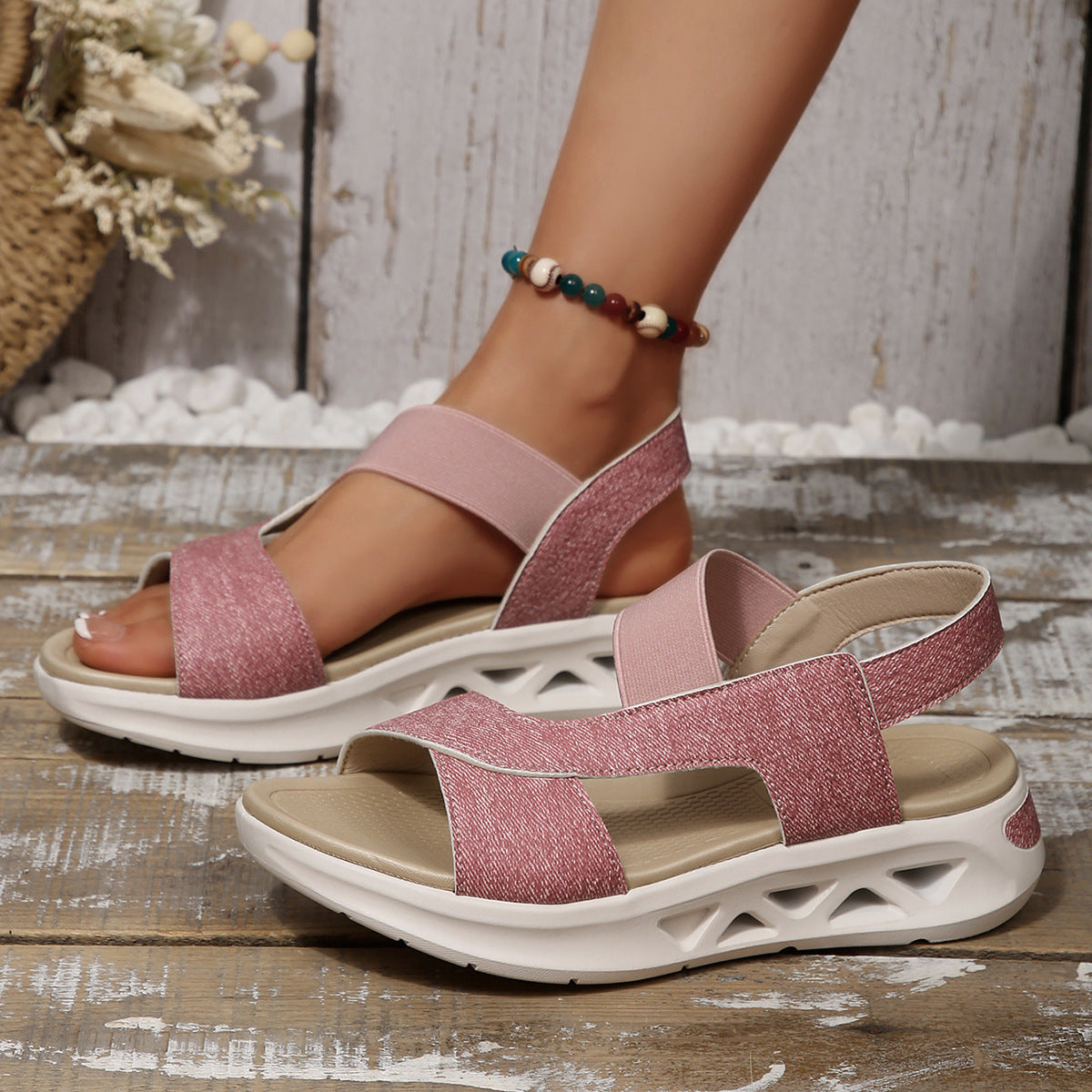 Women's Cloth Platform Beach Sandals Pink - D&A