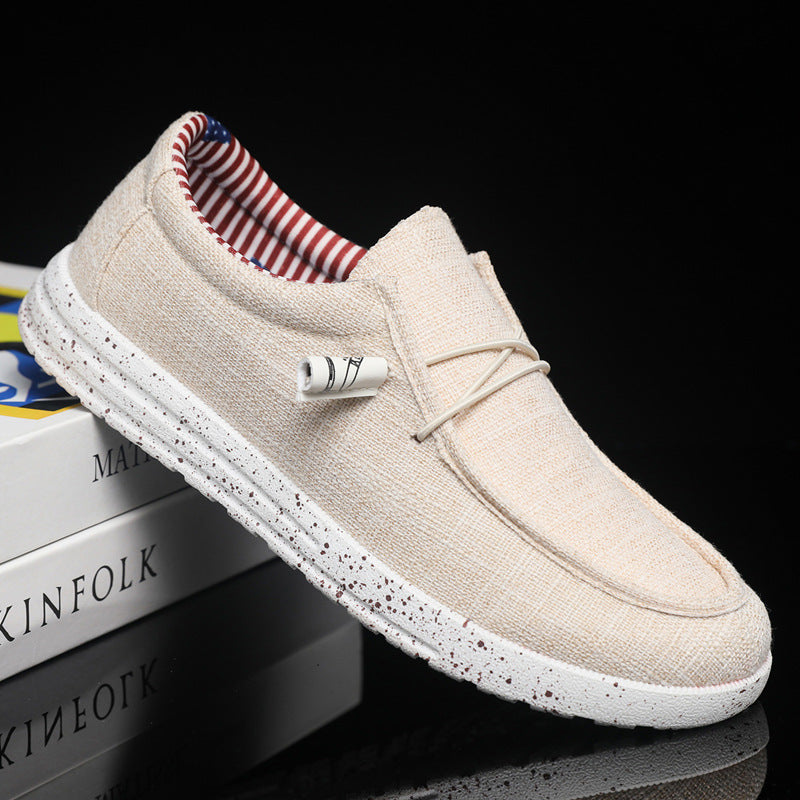 Fashion Casual Fashion Men's Breathable Lightweight Slip-on Lofter Light Canvas Shoes Khaki - D&A