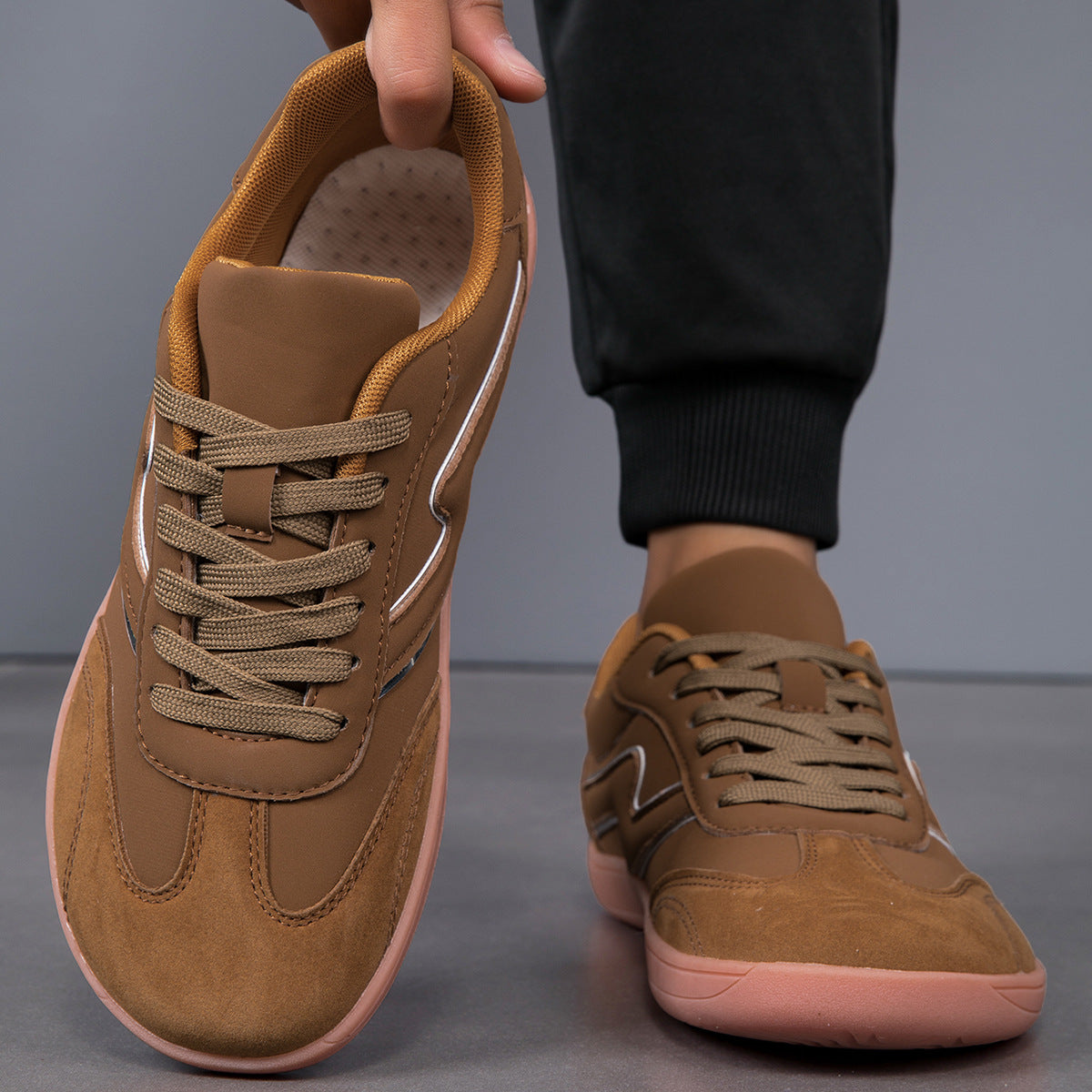 Plus Size Men's Shoes Wide Head Fashion Casual Sneaker Brown - D&A