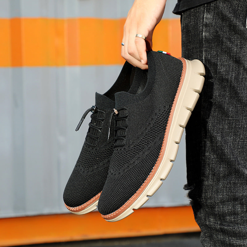Summer New Dad Shoes British Style Trendy Running Breathable Mesh Surface Shoes Black - D&A
