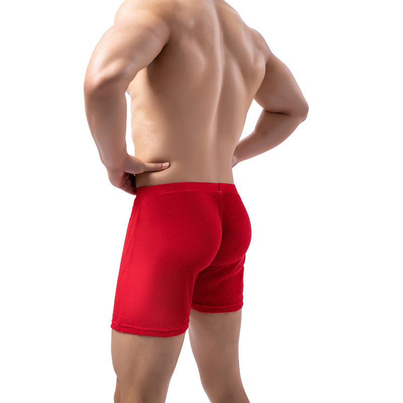New Men's Leggings Solid Color Fully Transparent Underwear Red - D&A