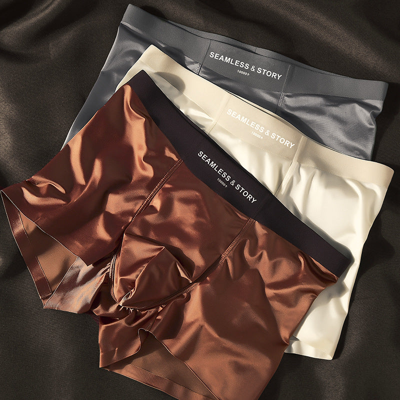 Satin Light Luxury Men's Ice Silk Underwear 3PCs Blue White Coffee - D&A