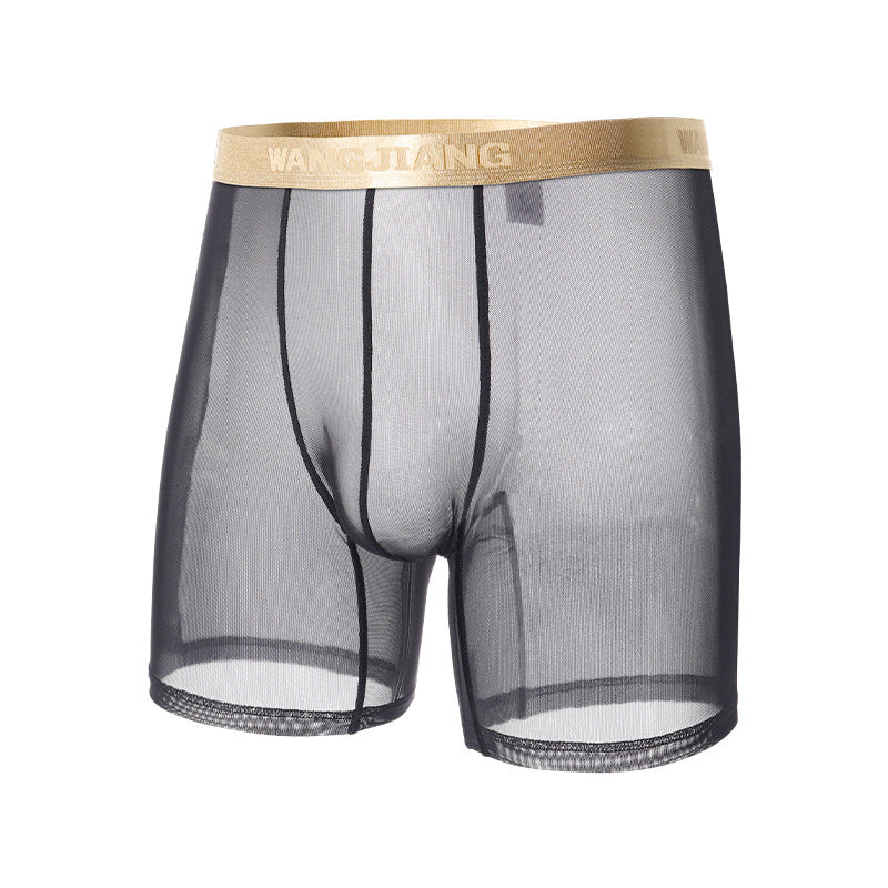 Summer Ice Silk Men's Underwear Boxers Semi-permeable Low Waist Breathable Black - D&A