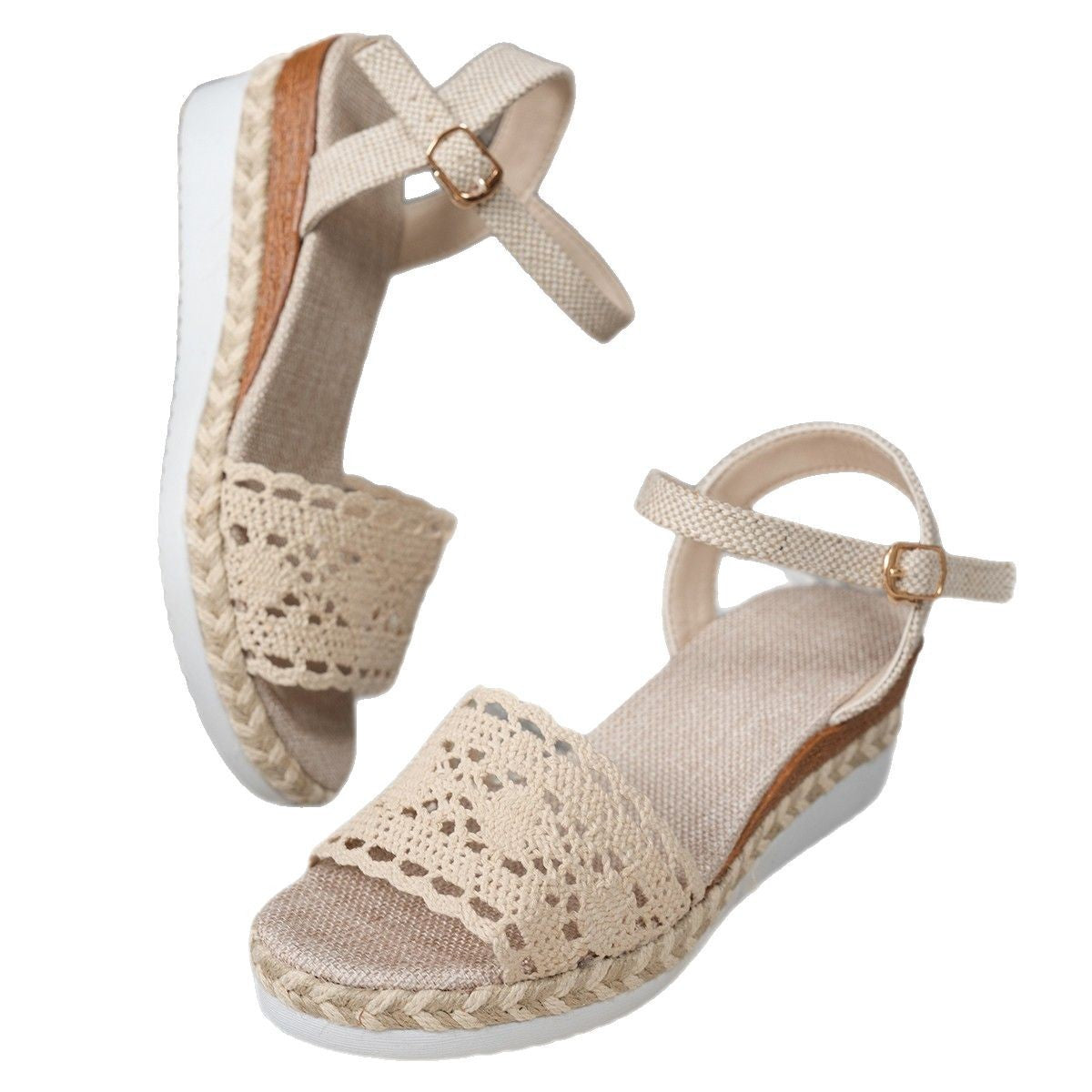 Closed Toe Back Empty Hollow-out Wedge Thick Bottom With Plus Size Casual Breathable All-match Roman Style - D&A