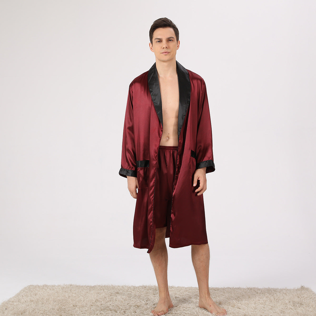 Men's Silk Nightgown Shorts Two-piece Suit - D&A