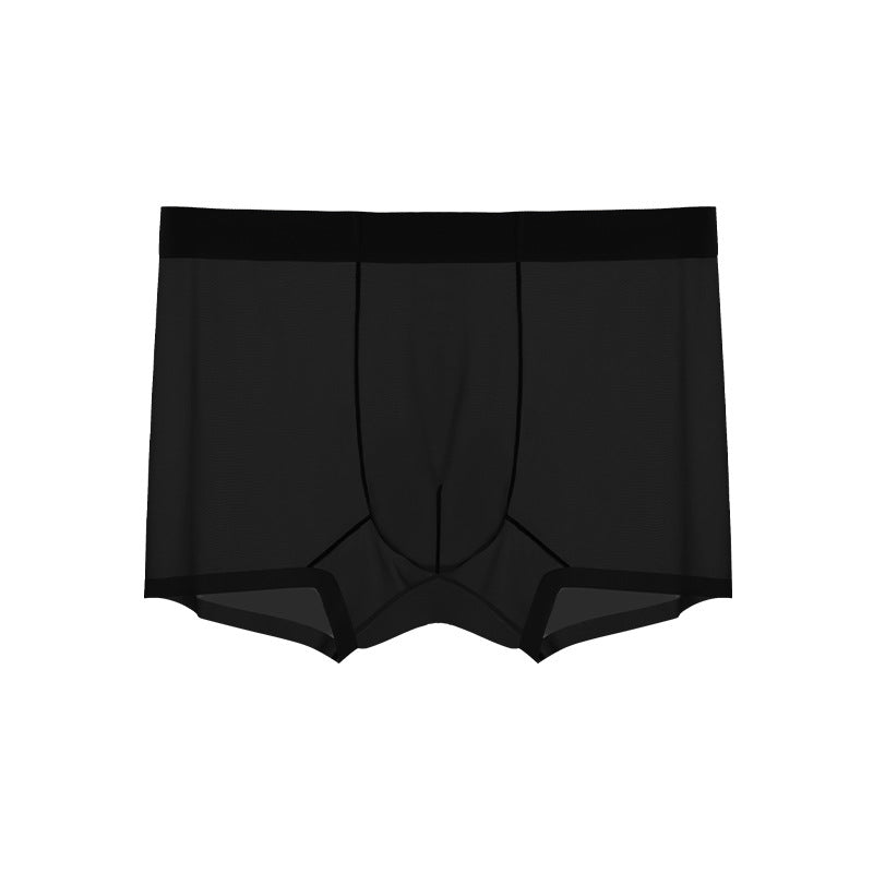 Ultra-thin Nude Color Feel Cool Honeycomb Crotch Antibacterial Seamless Men's Boxers All Black - D&A