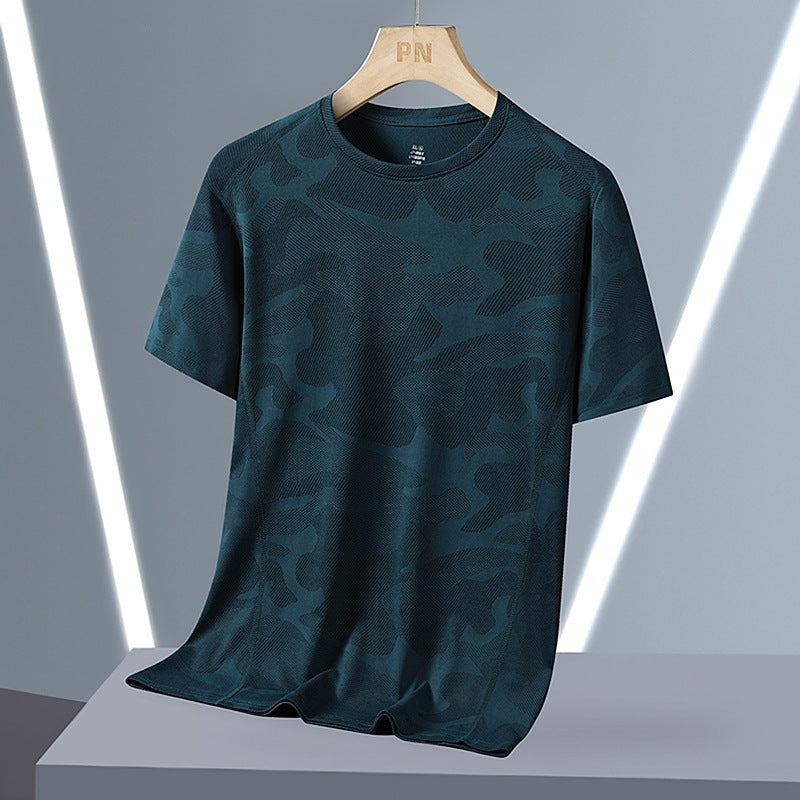 Breathable Quick-drying Top Summer Plus Size Round Neck Short Sleeve Blackish Green - D&A