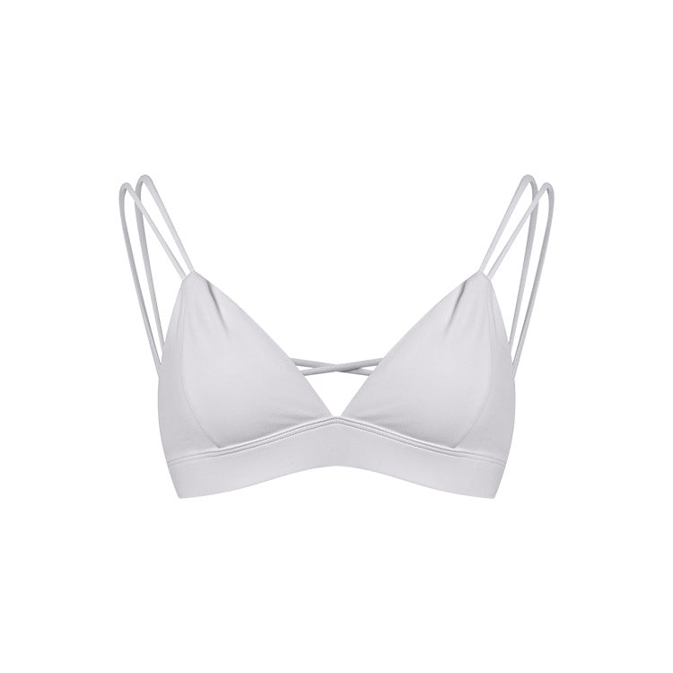 Women's Spaghetti Strap Bra Deep V Versatile Cross Sports Bra White - D&A