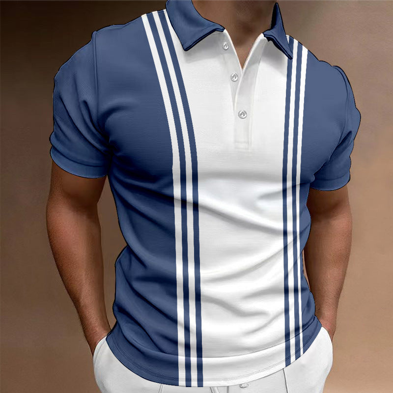 Casual 3 Button Printing Lapel Casual Men's T-shirt Dark Blue - D&A