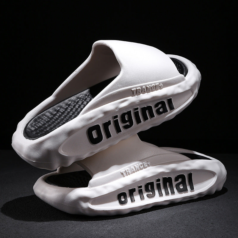 Men's Slippers Thick Bottom For Outdoors Trendy Non-slip Wear-resistant White - D&A
