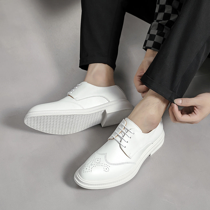 Men's Shoes British Formal Business Leather Shoes White Pointed Leather Shoes - D&A