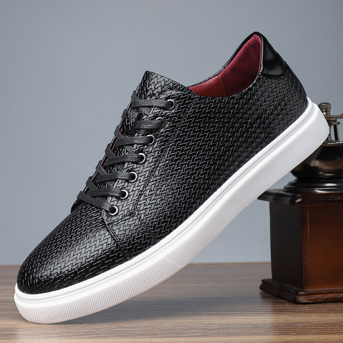 British Style Comfortable Breathable Men's Leather Shoes Low-top Flat Business Black - D&A