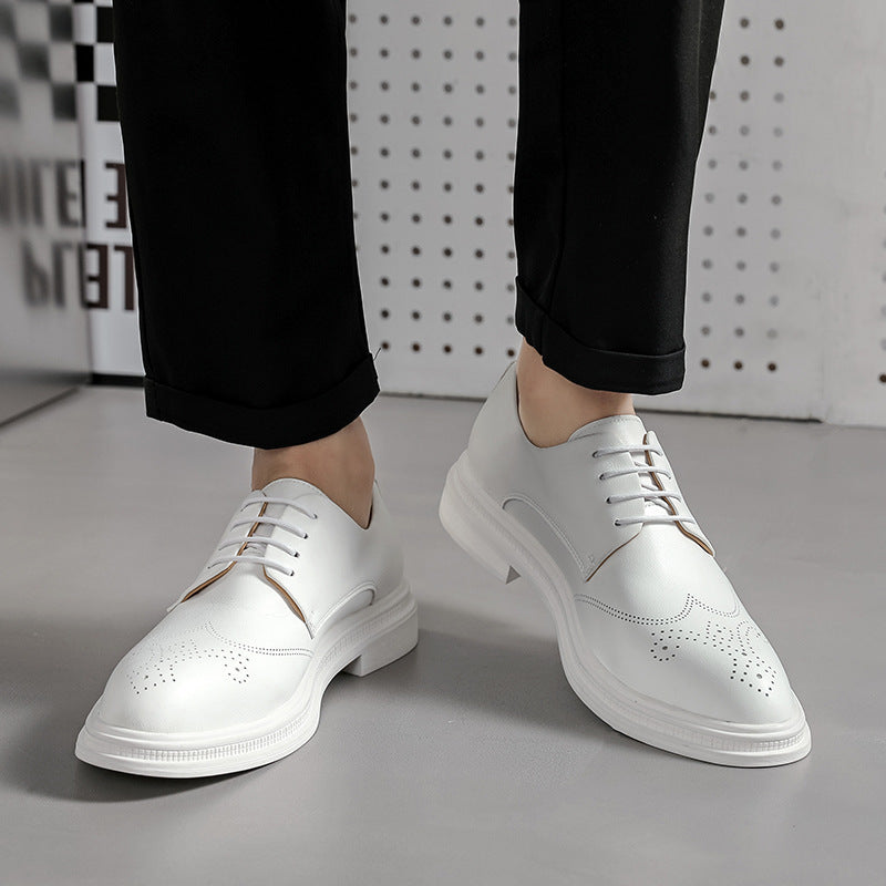 Men's Shoes British Formal Business Leather Shoes White Pointed Leather Shoes - D&A