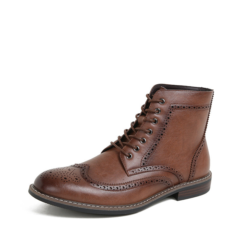 Autumn And Winter New Retro High-top Men's Work Ankle Boots Light Brown - D&A