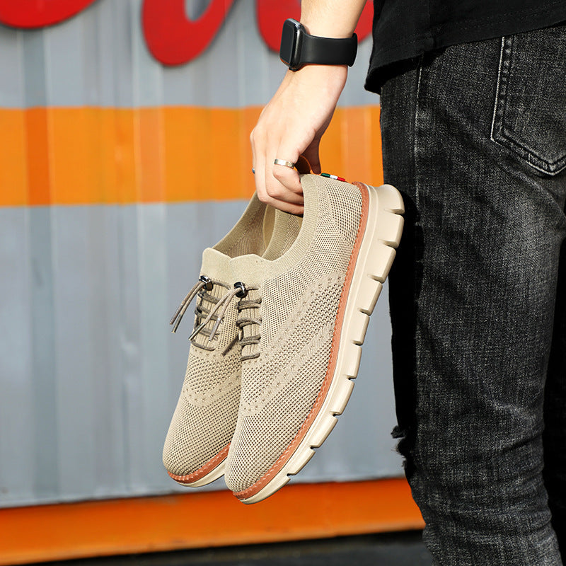 Summer New Dad Shoes British Style Trendy Running Breathable Mesh Surface Shoes Khaki - D&A