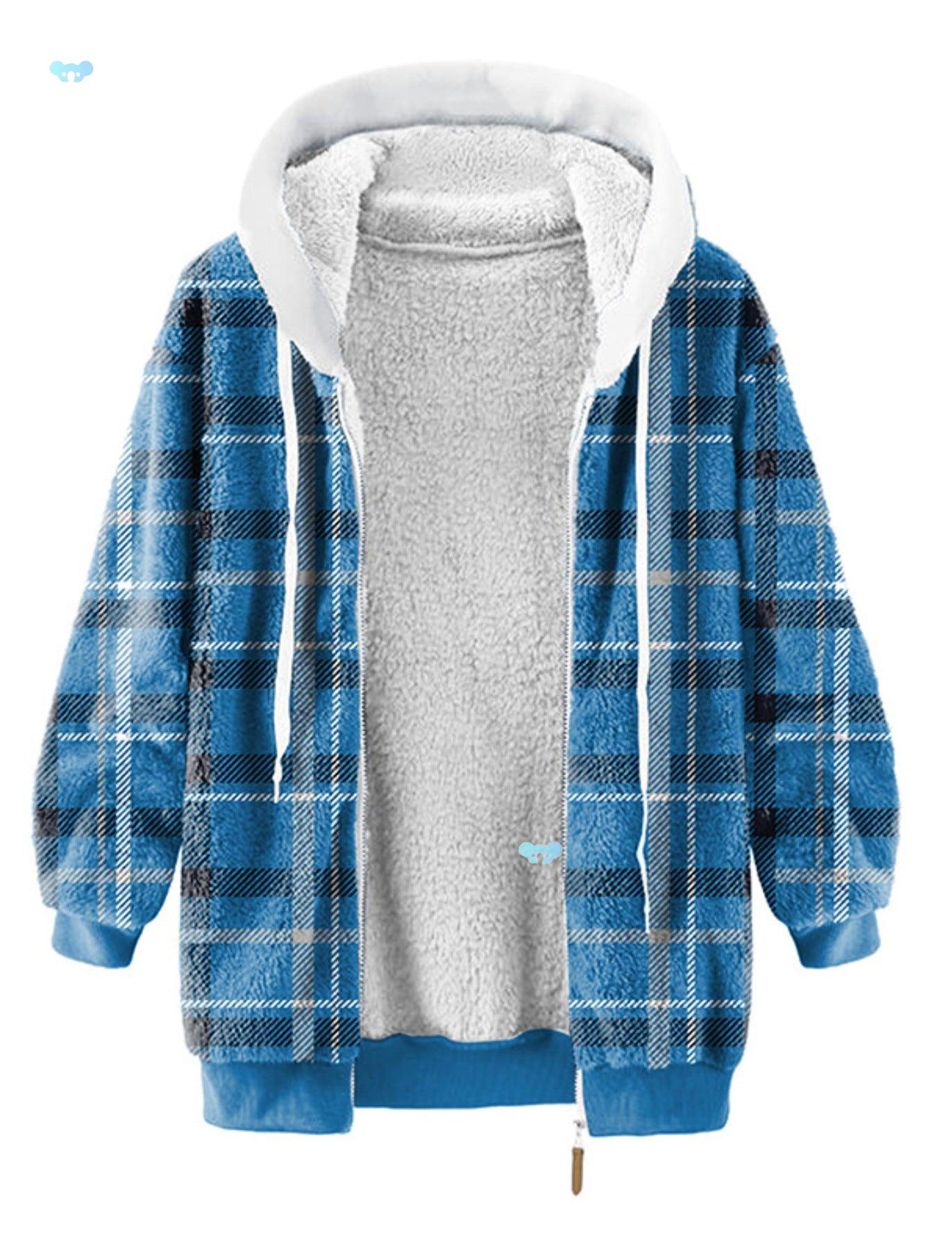Women's Plush Lined Plaid Hooded Coat - D&A