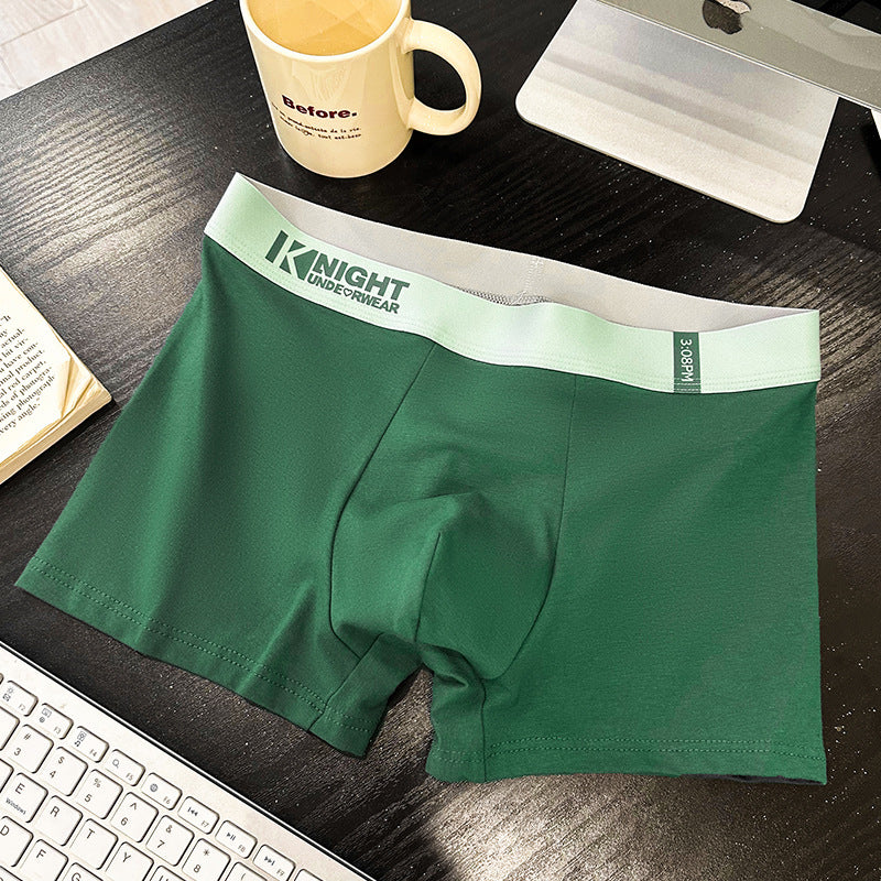 Simple Letter Men's Underwear Cotton Antibacterial Breathable Boxers Dark Green - D&A