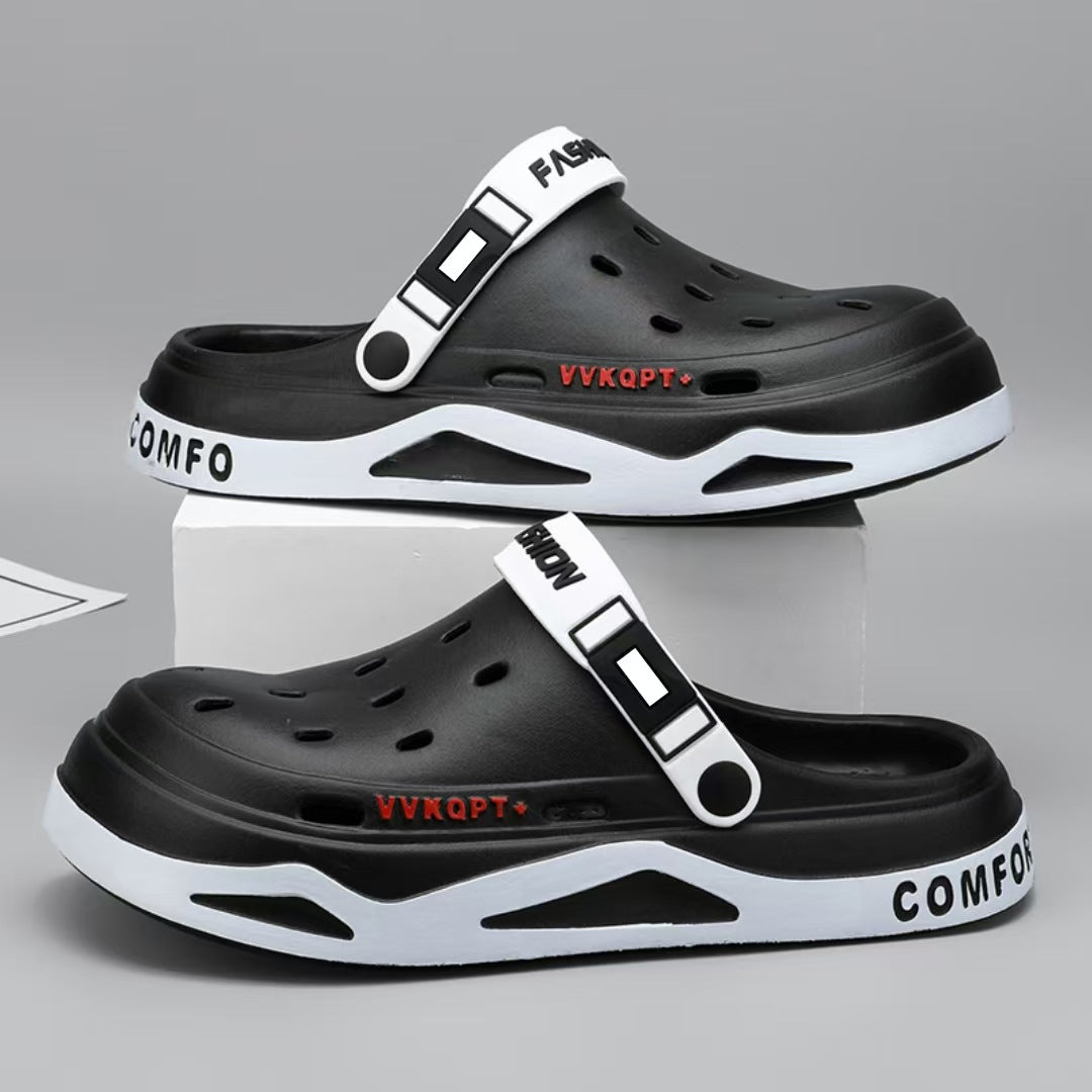 Sandals Summer Breathable Closed Toe Men's Slippers Dual-use Beach Shoes Black - D&A
