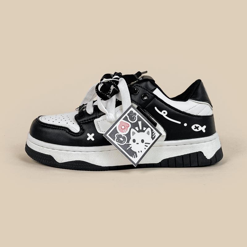 Black And White Board Shoes Women's All-match Meow Funny Diary - D&A