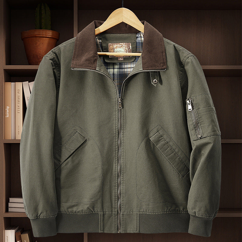 Jacket Baseball Uniform Plus Size New Washed Cotton Flight Jacket Army Green - D&A